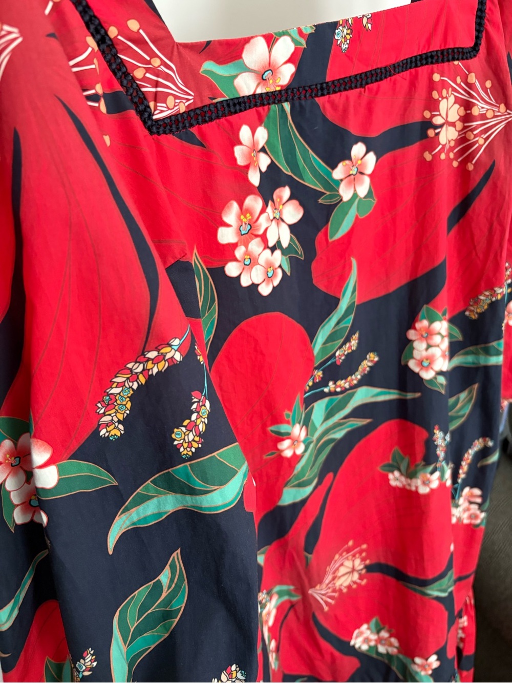 Anthropologie x FARM Rio Jamila Hibiscus Print Midi Dress Red Square Neck M VGUC - Picture 3 of 6